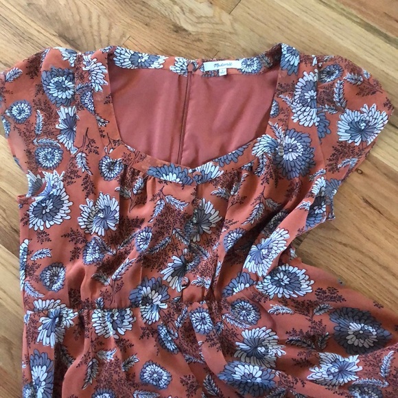 Madewell Button Front Midi Dress Gathered Blooms Sheer Puff Romantic Floral - Picture 9 of 15